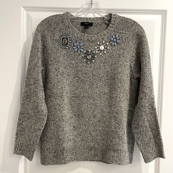 EUC J. Crew Sweater with Beaded Neckline Sz. XS - Picture 1 of 6